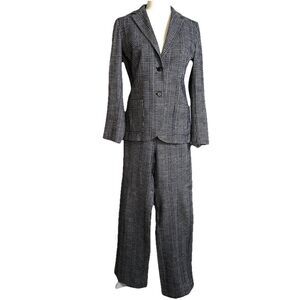 J.‎ MCLAUGHLIN wool/cotton navy & cream glen plaid ponte knit blazer Pants Suit